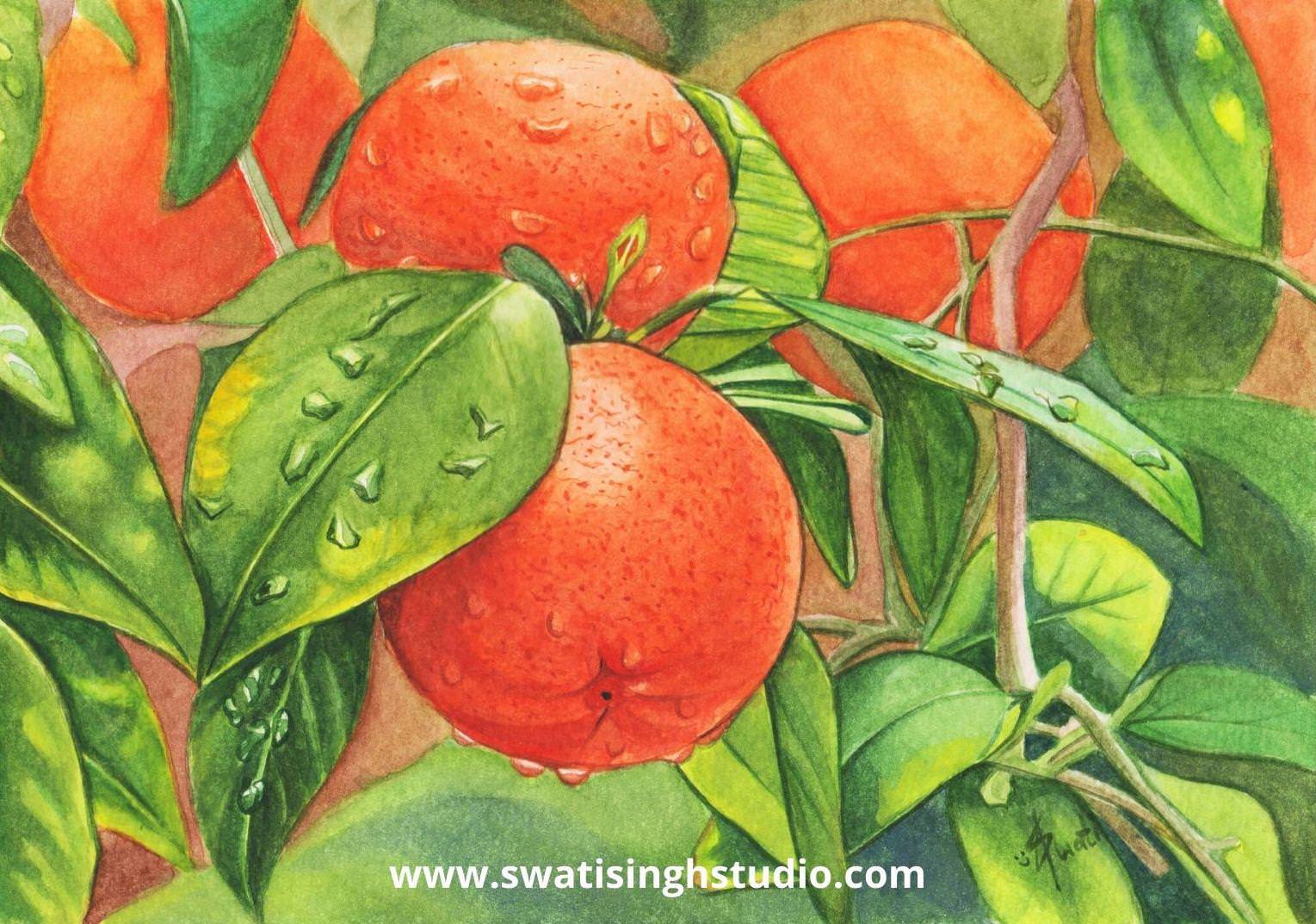 orange watercolor painting