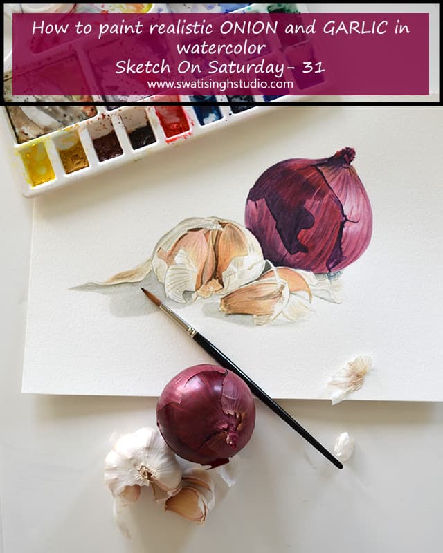 Onion and garlic in watercolor