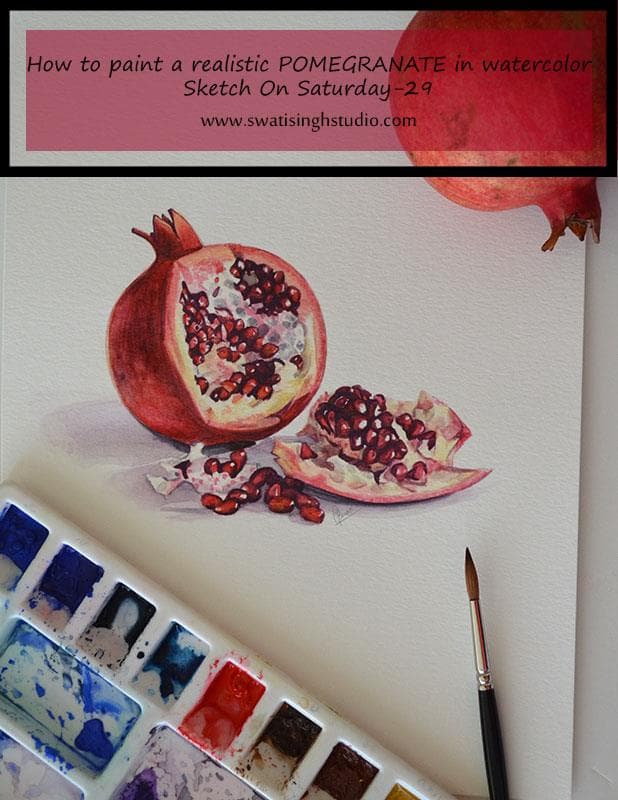 Pomegranate in watercolor